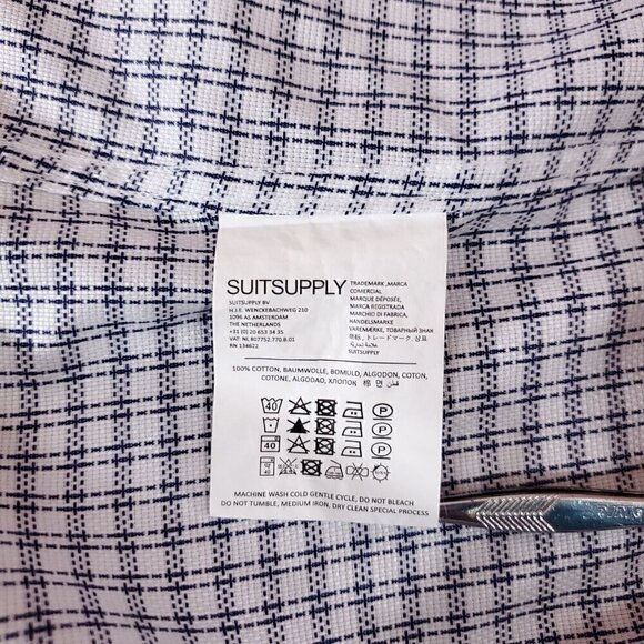 Suitsupply Mens Size 16.5L 42-7 Traveller Slim Fit LS Button Up Shirt White Blue - Picture 12 of 16